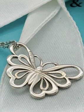 Tiffany & Co Sterling Silver Butterfly Charm Pendant Necklace 20”